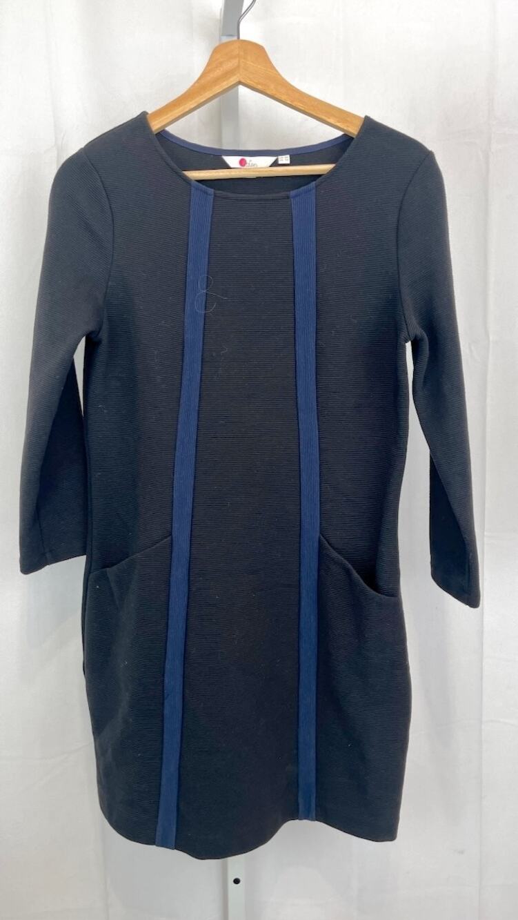BODEN Anita Ottoman Shift Dress J0477 Pockets 3/4 Sleeve Black Blue UK 8 US 4